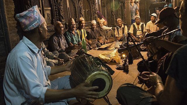 A group of musicians gathered at Bhaktapur at Night