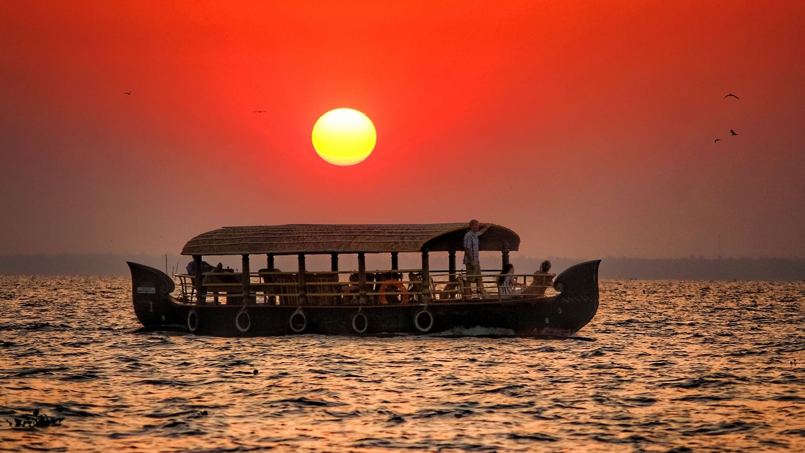 House boat during sunset