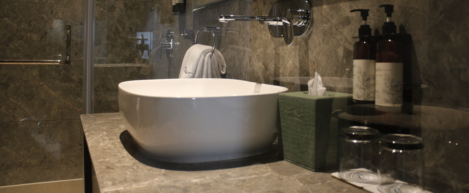 Image of body washes and tissue box next to the wash basin at BluSalzz Residence, Amritsar