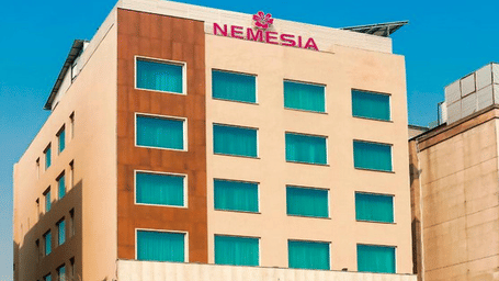 Exterior facade of Nemesia Hotel, a premium boutique business hotel in Gurgaon.
