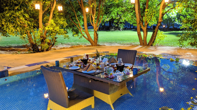 Seating in swimming pool private dining- The Golden tusk