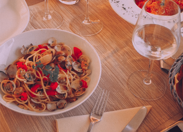 Food and beverages kept on a table