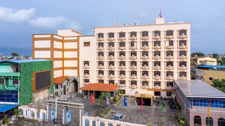 Aerial view of Diamond Palace Lords Plaza Nepalgunj showcasing its architecture and surrounding urban landscape.