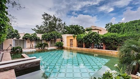 A pool side view of Royal Heritage Haveli in Jaipur