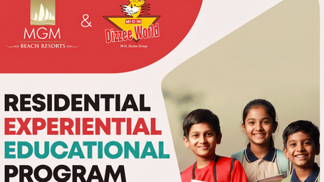 Promotional banner for the Residential Experiential Educational Program featuring smiling children at MGM Dizzee World.