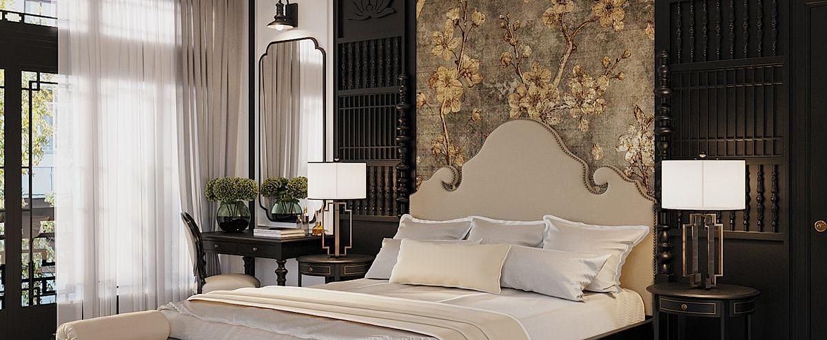 A spacious room with a diagonal view of the large bed, and a large window to the side at The Evren, Vagator.