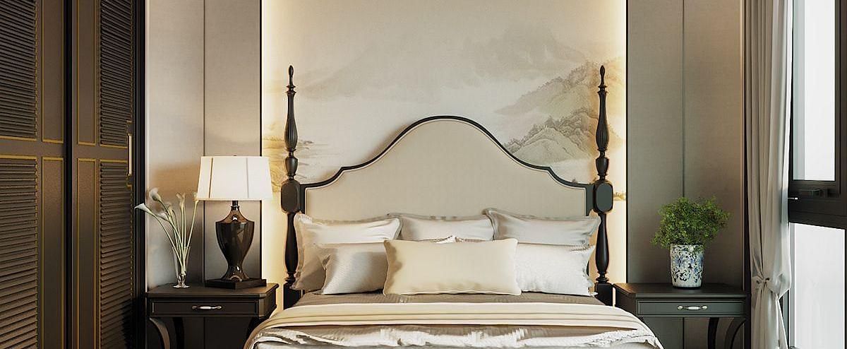 A room featuring a front view of the bed, with bedside tables on either side and windows to the sides at The Evren, Vagator.