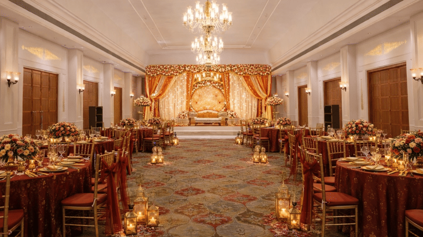 Clarks Avadh hall featuring a grand chandeliers.