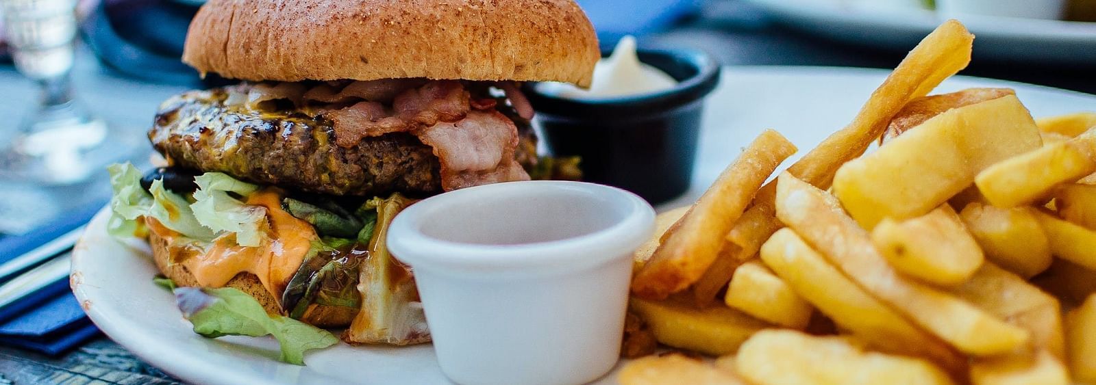burger and fries served on a plate