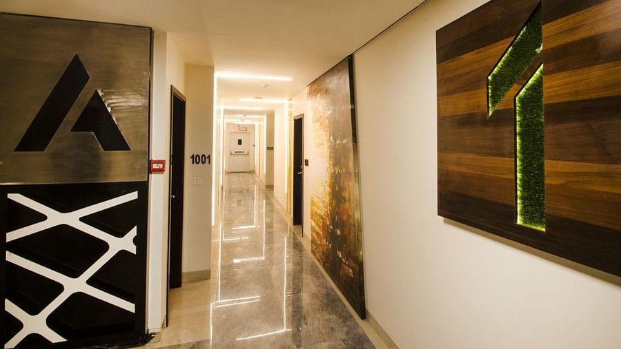 Image of the first floor with a sighn 1 on the wall at Art Boutique Hotel, Hyderabad 
