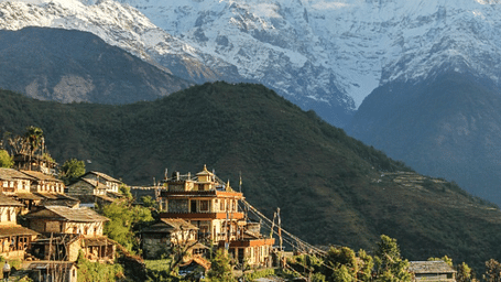A small town with several homes, valleys and mountains in the background | Kavya Resort and Spa, Nagarkot