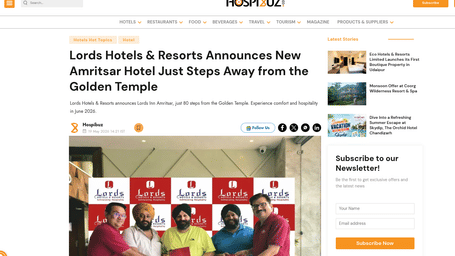 An article by Hospibuz showcasing lords launching a new property in Amrtisar near the Golden Temple.