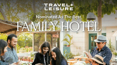 A banner showing Karma Lakelands nominated for the best family hotel at Travel+Leisure - Karma Lakelands.