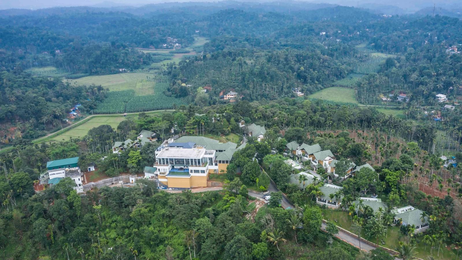 Drone shot of the hotel | Great Trails Wayanad by  GRT hotels.