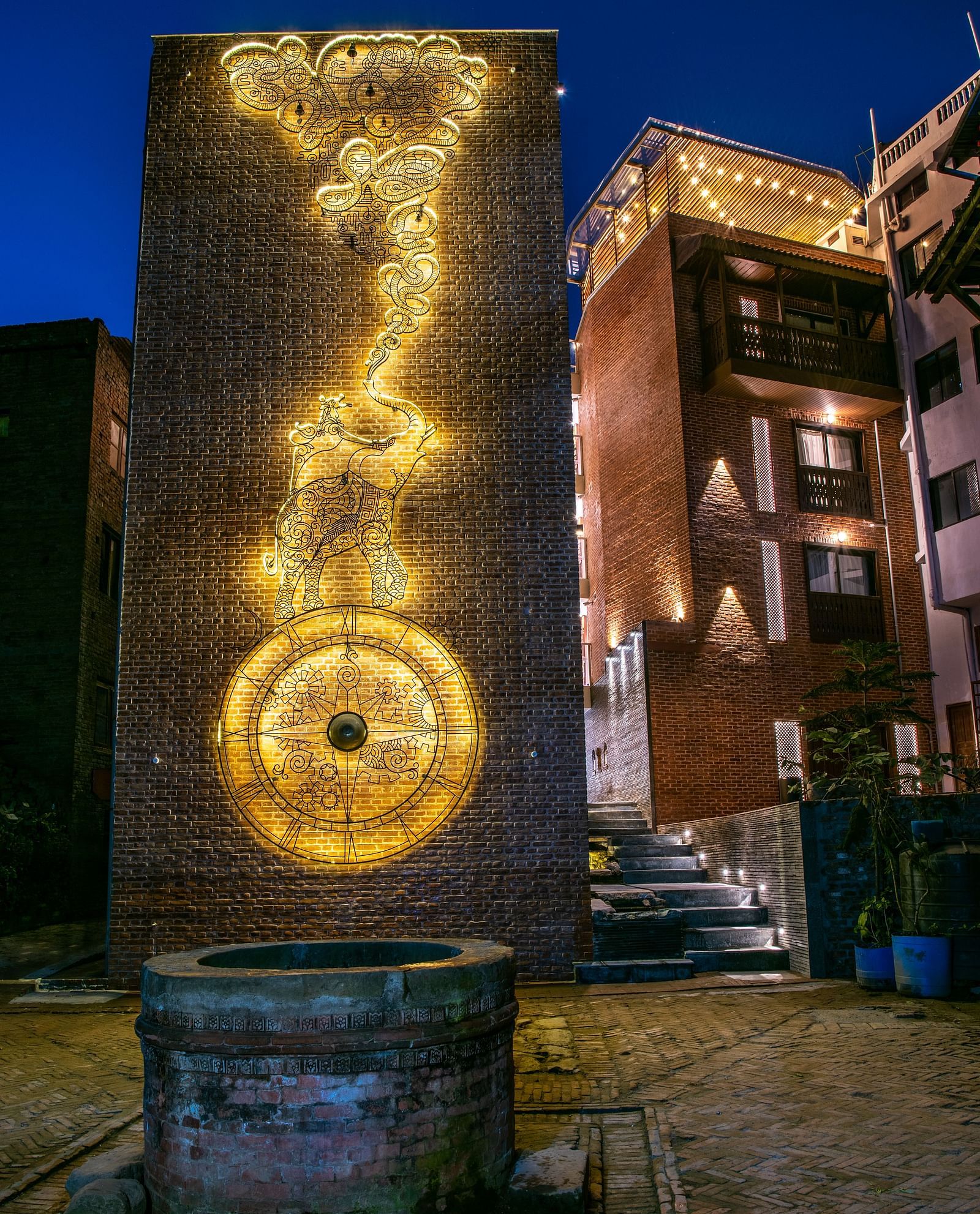 Tatwa The Elements art sculpture during night time at The Nanee