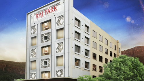A design of the exterior facade of Hotel Raj Park - our Luxury Hotel in Tirupati