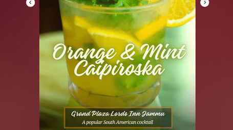 A promotional image of an 'Orange & Mint' drink with a straw and an orange slice as garnish - Lords Hotels & Resorts