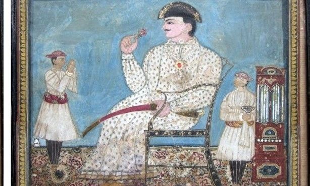 Painting of royal figure Lingarajendra with attendants.