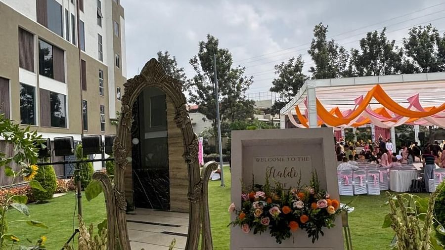 Entrance to a wedding venue adorned with floral decorations - VRR Astoria Hotel and Conventional Centre