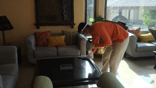 heritage staff santising the resort