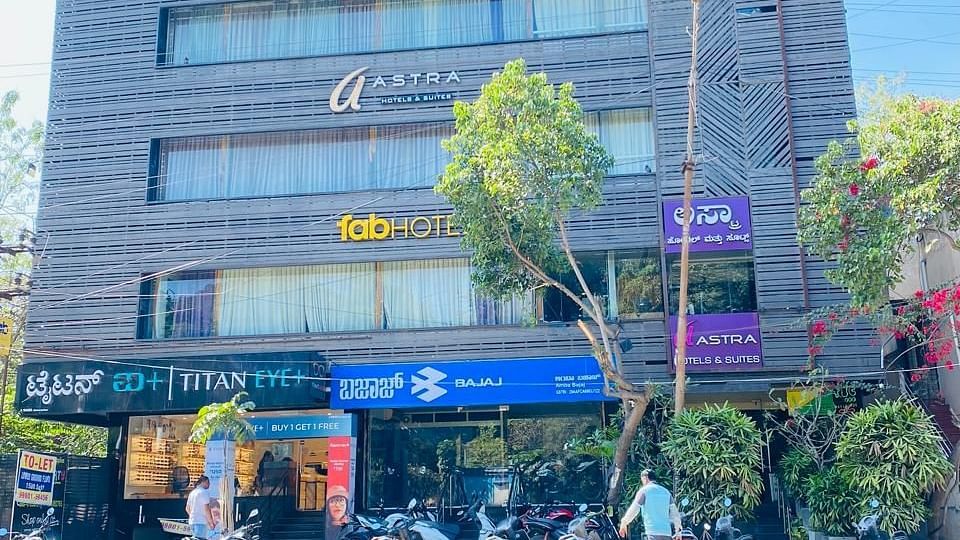 Facade shot of Astra Hotels and Suites, HSR Sector 1.