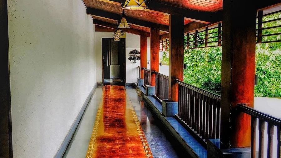 Verandah walkway with red tiles - Rhythm Lonavala