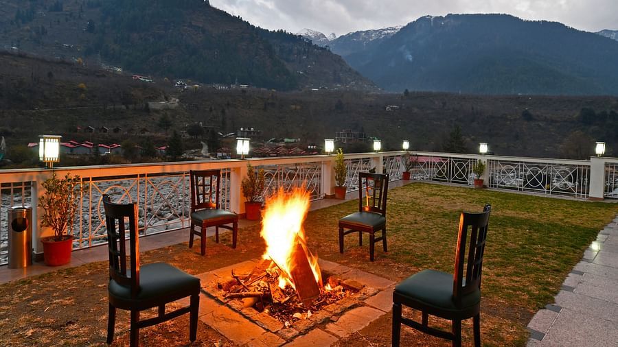 Lawn  featuring a bonfire and chairs - Mastiff Grand, Manali