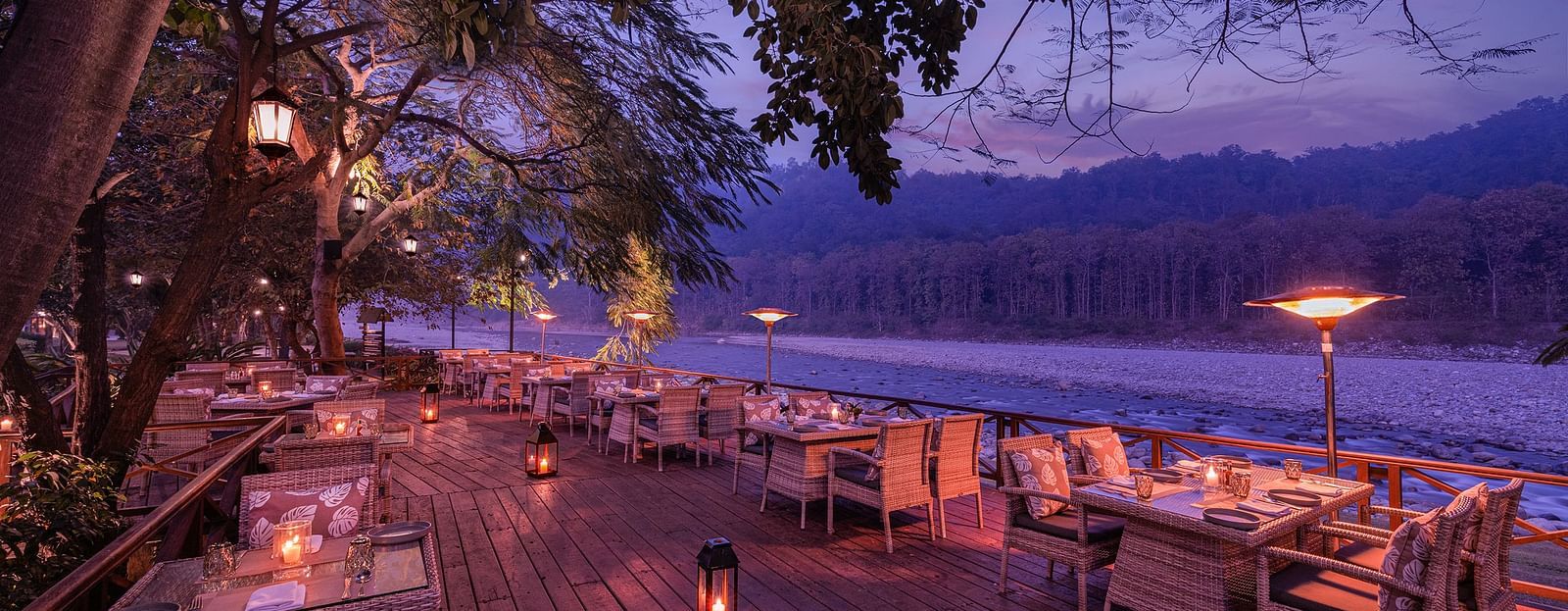 An image of an outdoor dining area beside a lake - The Riverview Retreat,  Corbett