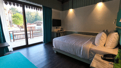 blue interiors of our garden suite villas in port blair at Symphony Samudra Beachside Jungle Resort And Spa, Port Blair