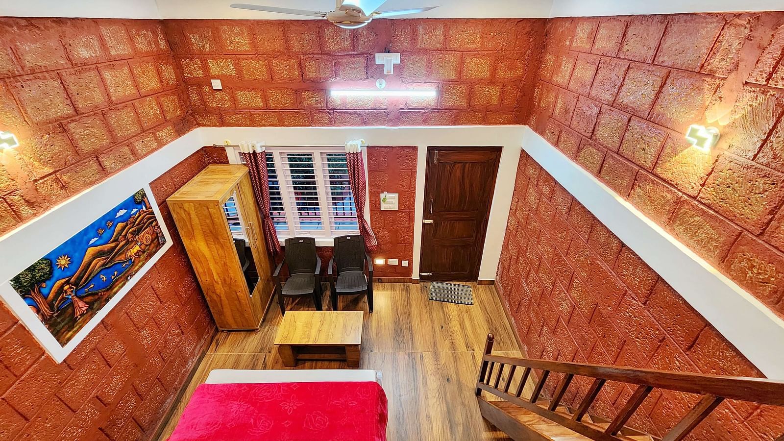 An aerial shot of the room in Stoneage retreat - Evergreen County