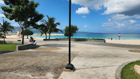 A pathway made out of rubber leading to a beach filled with trees - Hotel 39, Jamaica