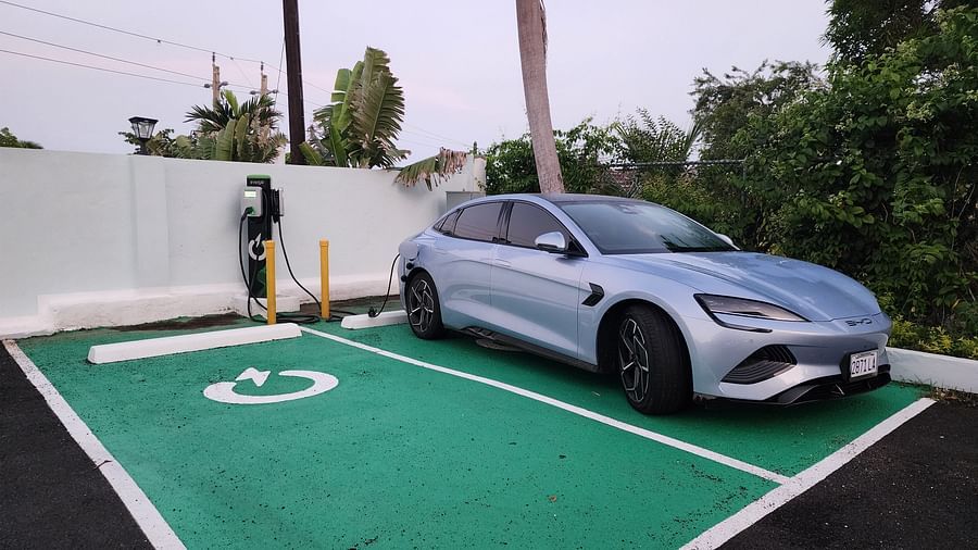 An image of our EV Charging station at our hotel in Jamaica - Hotel 39, Jamaica