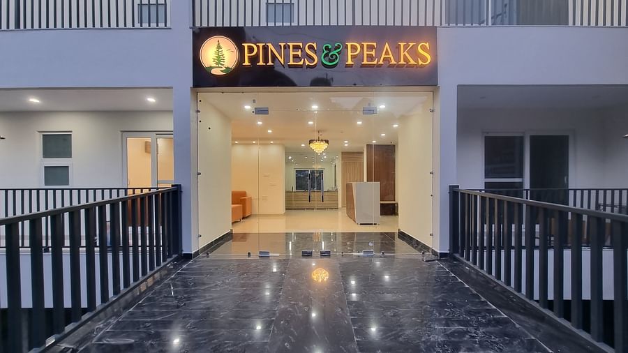 Image of the pathway leading to the entrance of Pines and Peaks 