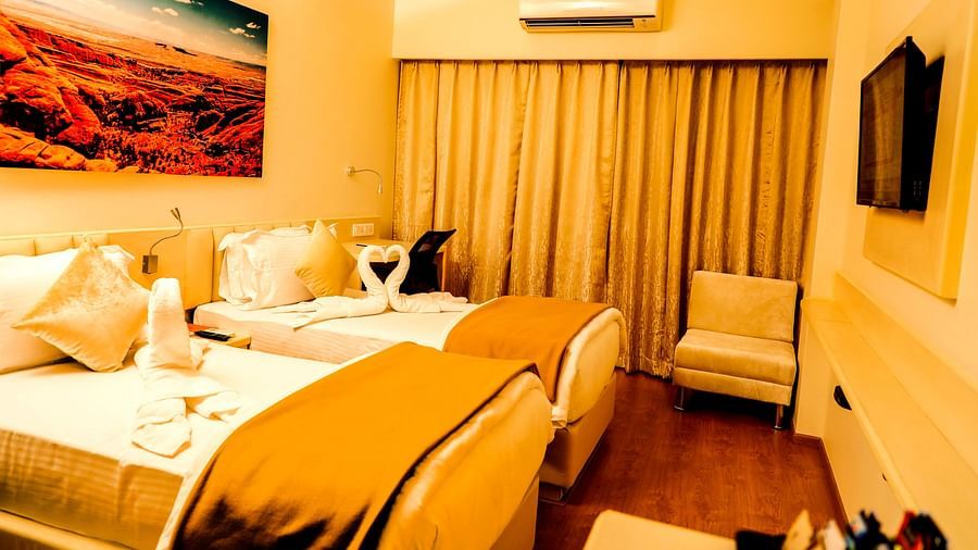 Interiors of the deluxe twin bedroom at our hotel - Kyriad Hotel, Nashik