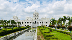 Facade of a palace during a cloudy day