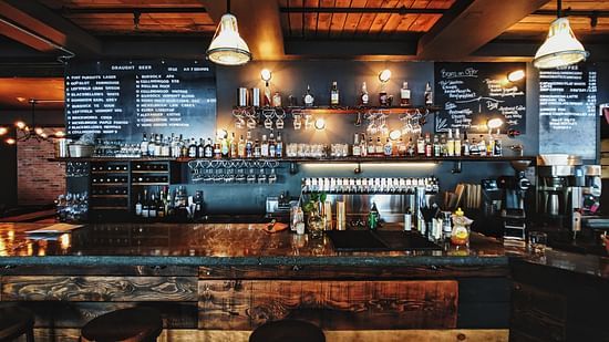 a dimly lit bar