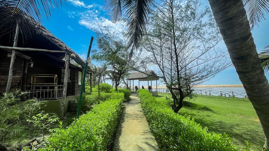A long shot of See Breeze Cottage Front View- Lotus Eco Beach Resort, Konark