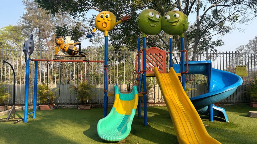 Colourful children’s play area, equipped with slides and fun climbing structures – Maxxvalue Klub Klass Villa, Lonavala.
