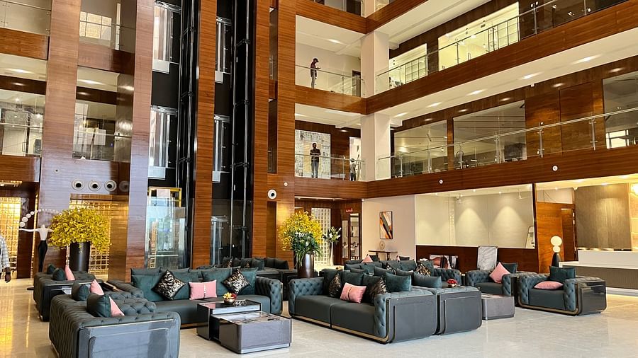 reception area at VITS Satyajeet Karad decked with black couches
