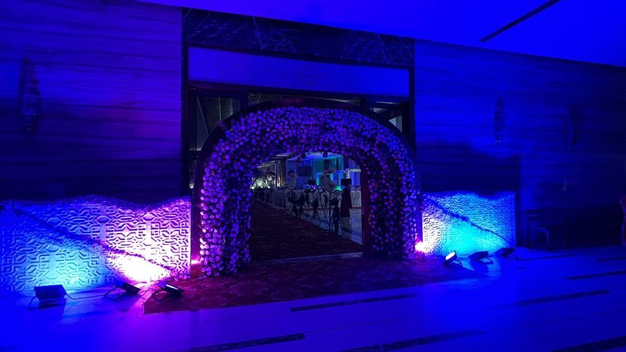 Colorful stage lighting and sound system setup for a wedding event.  | VRR Astoria Hotel and Conventional Centre