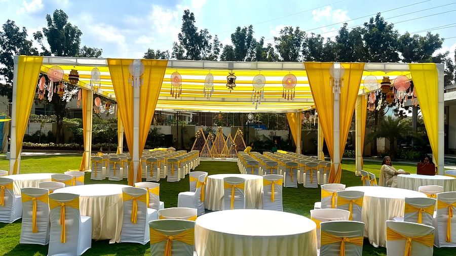 Grand entrance to a banquet hall with red carpet and pillars  | VRR Astoria Hotel and Conventional Centre