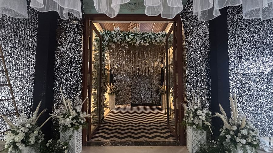 Grand Entrance with Floral Arrangements and Modern Aesthetics