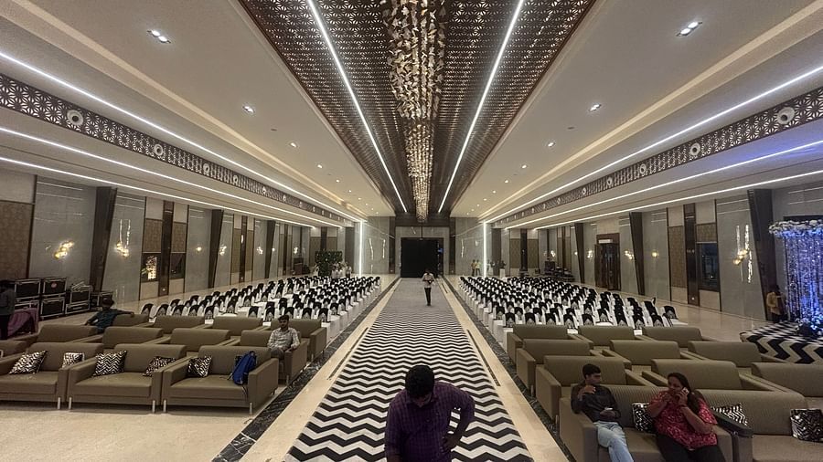 Spacious Banquet Hall with Elegant Lighting and seating arrangements  - VRR Astoria Hotel and Conventional Centre