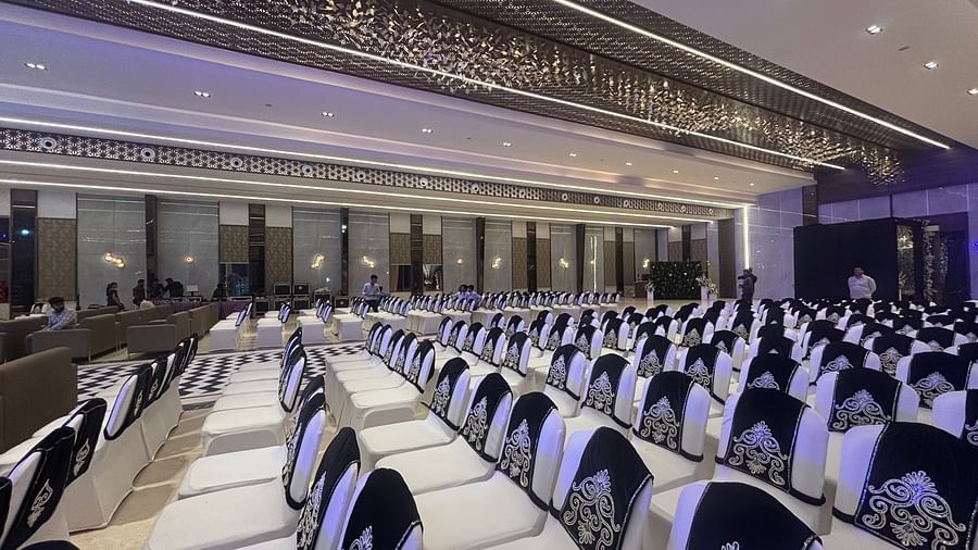 Spacious Banquet Hall with Elegant Lighting and seating arrangements  - VRR Astoria Hotel and Conventional Centre