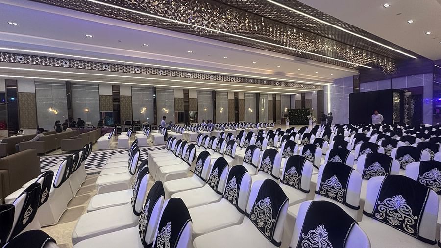 Spacious Banquet Hall with Elegant Lighting and seating arrangements  - VRR Astoria Hotel and Conventional Centre