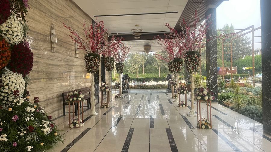 Spacious banquet hall with chandeliers and  floor  | VRR Astoria Hotel and Conventional Centre