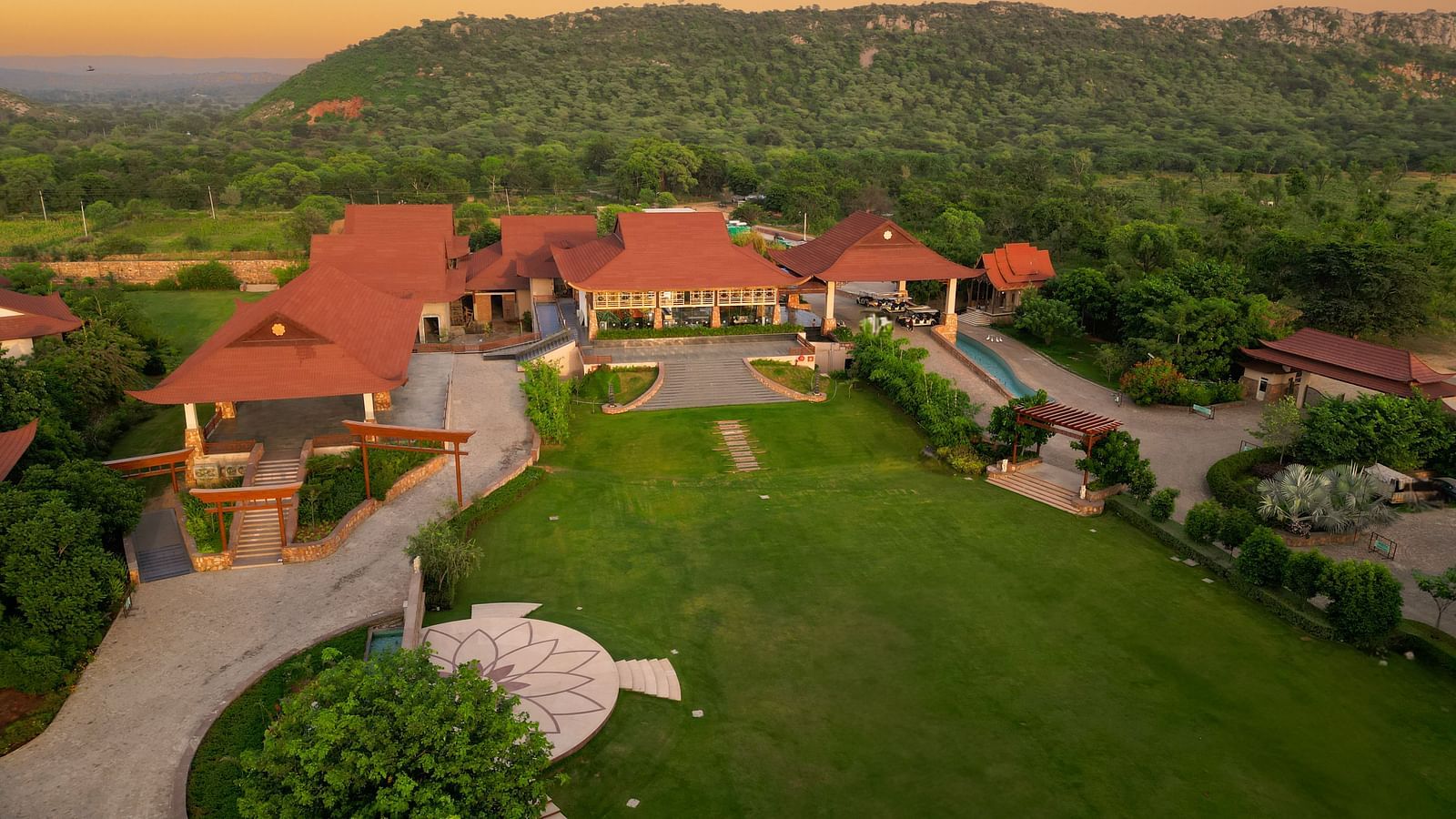Aerial view of the lawn at Ananta Spa & Resort, Jaipur