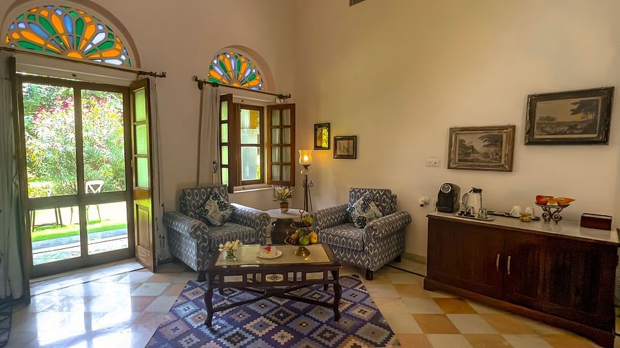 image of the common seating arrangement inside the deluxe suite at Dev Shree, deogarh