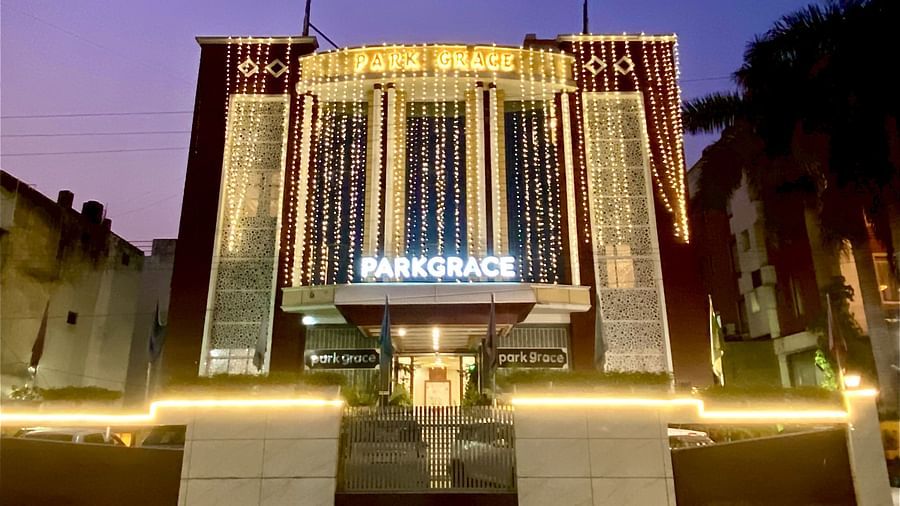 Image of the hotel from outside during night | DLS Park Grace, Haridwar