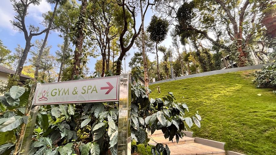 Spa & Gym signboard at The Silver Sky Hotels and Resorts, Chikkamangaluru